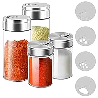 Salt and Pepper Shakers Set 4pcs, Spice Shaker for Kitchen, Pepper and Salt Container with Stainless Steel Lid, Glass Salt Shaker with Adjustable Pour Holes