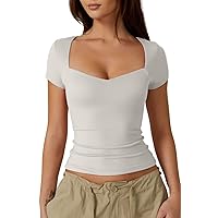QINSEN Womens Solid White Crop Top Short Sleeve Bodycon Basic Shirt for Leisure Vacation L