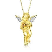 Guardian Angel Necklace with 6X4MM Gemstone & Diamonds on 18
