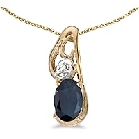 14k Yellow Gold Oval Sapphire And Diamond Pendant (chain NOT included)