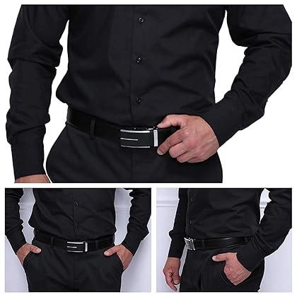 JINIU Men's Real Leather Ratchet Dress Belt with Automatic Buckle 35mm Black Belts Boxed