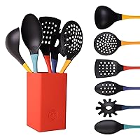 MasterChef Kitchen Utensils Set with Holder, Nylon Cooking Utensils Set of 6, Non Toxic & Non Scratch Tools for Non Stick Cookware incl. Cooking Spoons & Spatulas, Heat Resistant, Color Collection