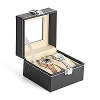 Leather Double-Slot Watch Box, Men's Household Small Watch Case, Women's Jewelry Bracelet Storage Box Black 1221B