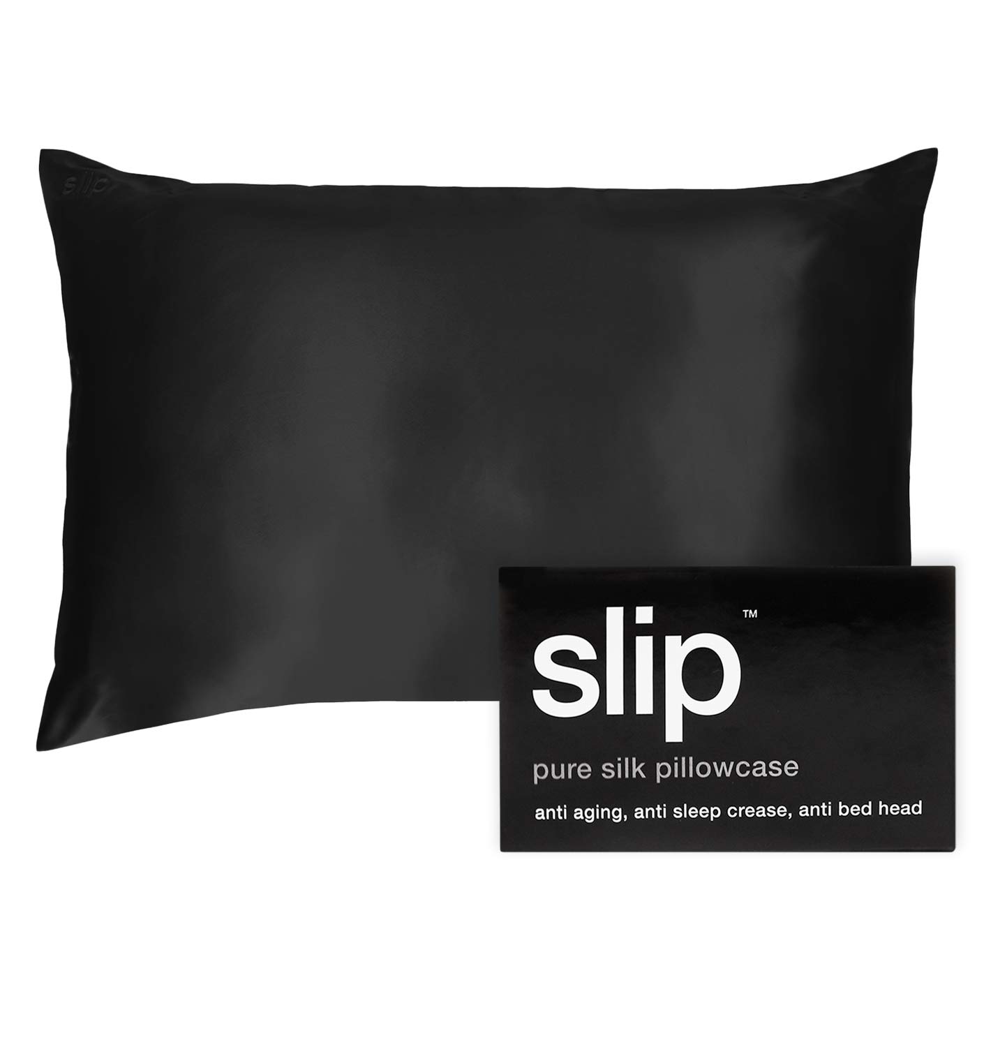 SLIP Silk Queen Pillowcase, Black (20" x 30") - 100% Pure 22 Momme Mulberry Silk Pillowcase - Anti-Aging, Anti-Bedhead, Anti-Sleep Crease