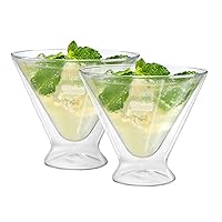 Oggi Martini Double Wall Insulated Glass, Ideal for Martinis and Cocktails Such As the Manhattan Daiquiri Cosmopolitan, Stays Cool Longer Even Outdoors, Visually Stunning, 10oz / 300ml, Set of 2