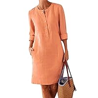 EFOFEI Women Lightweight Party Linen Dress A Line Solid Color Fit Dress Long Sleeves Formal Dresses