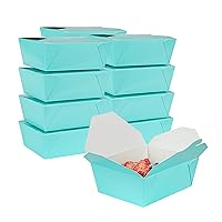 Restaurantware Bio Tek 6.7 x 5.5 x 2.6 Inch Food Containers 200 Durable Takeaway Boxes - Disposable Sturdy Turquoise Paper 45 Ounce Take Out Boxes Rectangle For Hot Or Cold Foods