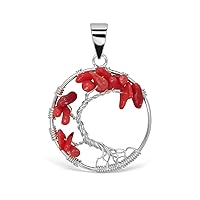 WithLoveSilver 925 Sterling Silver Round Red Stone Shape Beads Tree of Life Pendant