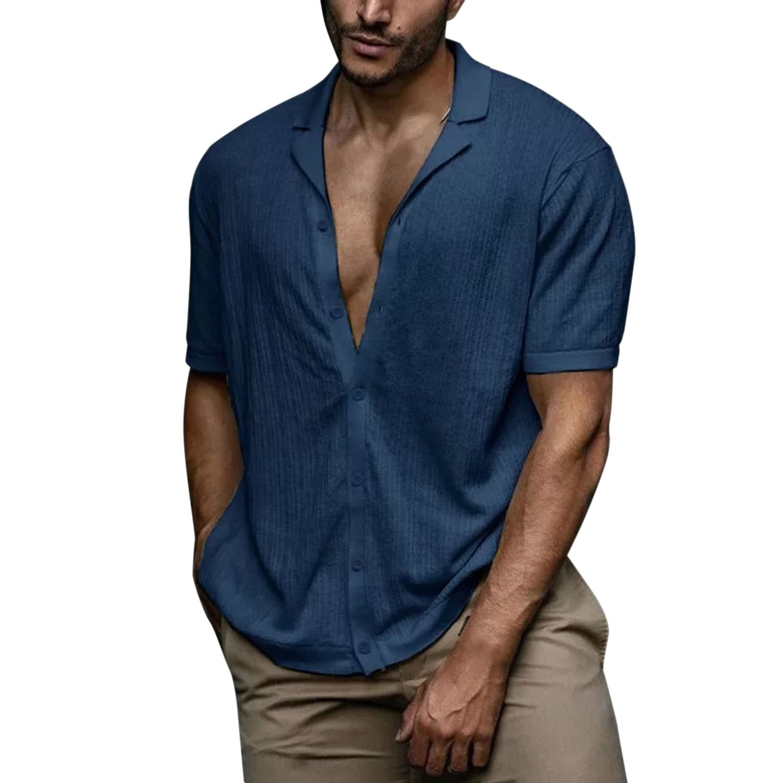 Mens Short Sleeve Button Down Shirts Relaxed Fit 2023 Fashion Solid Color Casual Beach Shirts Summer Holiday Top