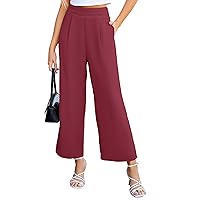 JASAMBAC Women's Wide Leg Pants High Elastic Waisted Pants with Pockets Work Business Office Casual Trousers