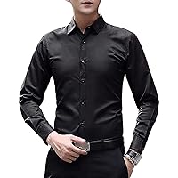 Men's Long Sleeve Solid Color Iron-Free Shirt Wedding Banquet Dress Shirt Collar Formal Shirt Casual