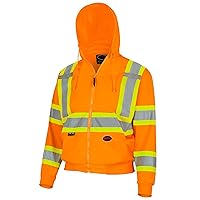 Pioneer High Visibility, Ultra Reflective, Zip-Style Micro Fleece Hoodie with 2 Front Slash Pockets and Detachable Drawstring Hood, Reflective Tape, Orange, Unisex, 4XL, V1060550U-4XL