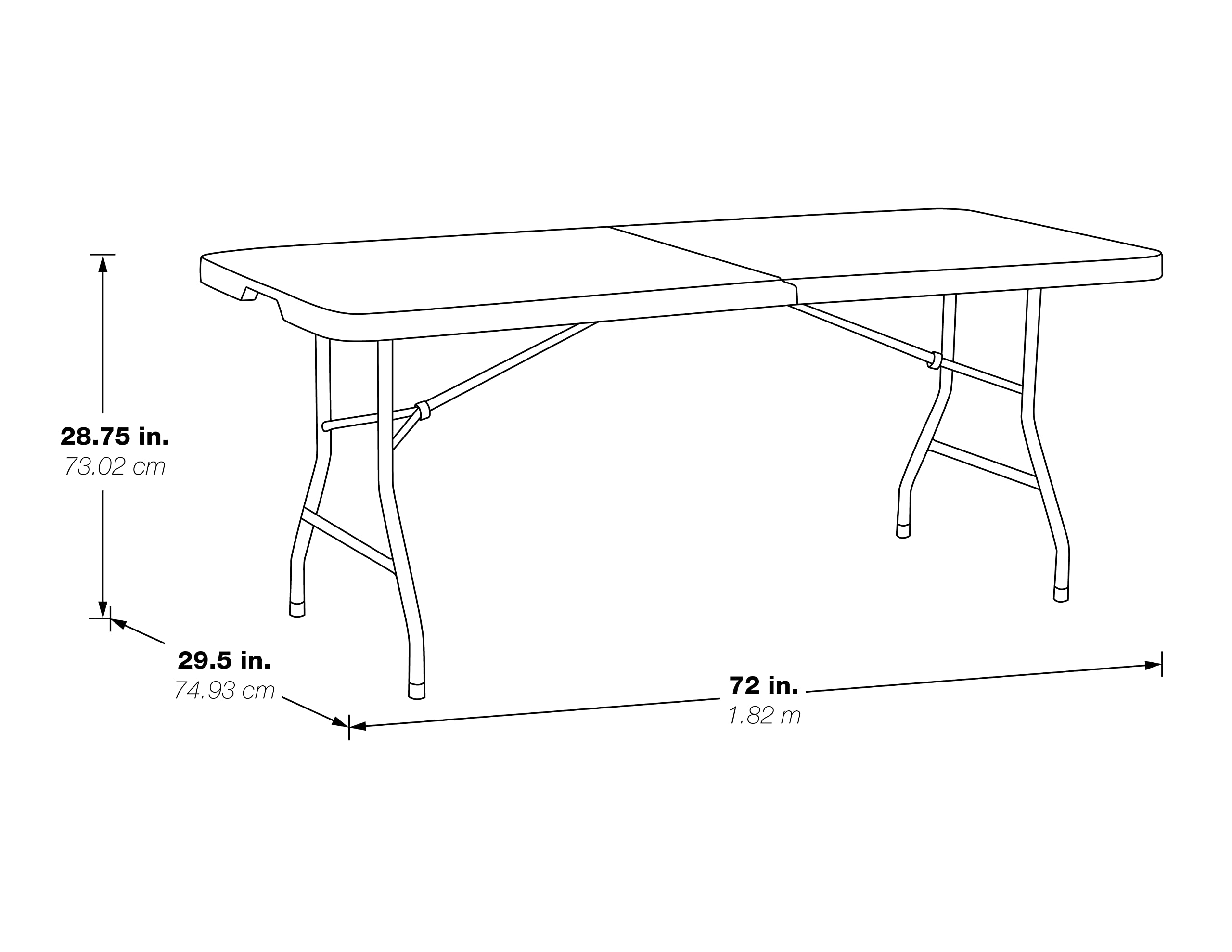 Office Star Resin Rectangle Center-Folding Portable Table for Picnics, Camping, and Tailgating, 6 Feet