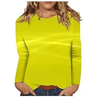 Women's Long Sleeve Basic Shirts Casual Gradient Print Round Neck Blouses Fashion Loose Workout Tops Sweatshirts