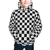Black And White Plaid Boy, Girls Sports Shirt Youth Pullover Fashion Hooded Sweatshirt