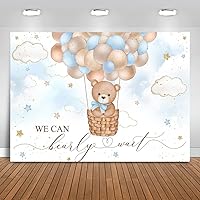 Mocsicka Blue Bear Hot Air Balloon Backdrop For Boy, Background We Can Bearly Wait Baby Shower Party Cake Table Decoration Photo Booth Props (7x5ft)