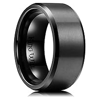 King Will Basic 3mm 5mm 6mm 7mm 8mm 9mm Silver/Black Titanium Ring Matte Finished Wedding Band Comfort Fit Beveled Edge