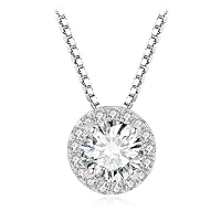 JewelryPalace 1.2ct Moissanite Round Cut Halo Pendant Necklace for Women, 14K White Yellow Rose Gold Plated 925 Sterling Silver Necklace, Simulated Diamond Jewellery Sets 18 Inches Chain VVS D-F