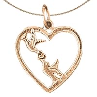 Love Birds Heart Necklace | 14K Rose Gold Love Birds Heart Pendant with 18