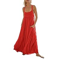 Work Shift Sleeveless Tank for Women Summer Nice Crew Neck Fit Tunic Dress Womans Soft Cotton Solid Color Red XXL