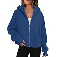 Women'S Coats, Fashionable Long Sleeved Solid Hooded Zippered Sweater Fall Jacket Up Cropped Zip Hoodie Fashion For Women 2023 Trendy Winter Jackets Shacket Jacket Hoodie (XXL, Dark Blue)