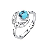 Ring Moon 925 Sterling Silver Moonstone / Opal / Turquoise / 100 Languages I Love You Ring Adjustable Open Ring Gift for Women / Girls