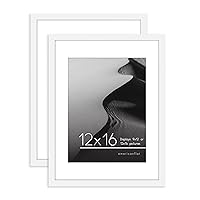 Americanflat 12x16 Picture Frame in White - Set of 2 - Use as 9x12 Picture Frame with Mat or 12x16 Frame Without Mat - Includes Sawtooth Hanging Hardware for Horizontal or Vertical Display