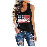Women Racer Back American Flag Flag Casual Tank Tops Summer Patriotic Sleeveless Crewneck Loose Fitted Tee Shirts
