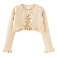 Baby Girls Long Sleeve Single Button Knit Bolero Cardigans Flower Ruffle Cover Up Sweater Holiday Picnic