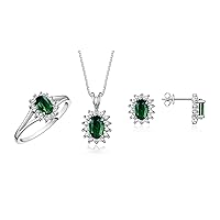 Women's Sterling Silver Birthstone Set: Ring, Earring & Pendant Necklace. Gemstone & Genuine Diamonds, 6X4MM Birthstone. Perfectly Matching Friendship Jewelry. Sizes 5-10.