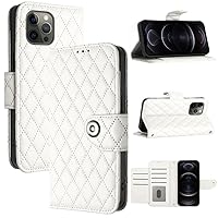 XYX Wallet Case for iPhone 12 Pro Max, 7 Card Slots Shockproof TPU Inner Cases Button Closure PU Leather Flip Folio Cover with Wrist Strap, White