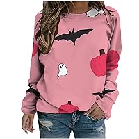 Halloween Womens Crewneck Sweatshirt Pumpkin Print Long SLeeves Holiday Sweater Pullover Comfy Basic Cloth Fall