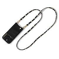 Bandolier Sarah Crossbody Phone Case and Wallet for iPhone 15 Pro Max - Genuine Pebbled Black Leather With 2 Pockets and Removable Gold Studded Strap