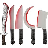 5 Pack Halloween Simulation Plastic Machete Props, Halloween Scary and Realistic Machete Props with Fake Blood, Halloween Bloody Cutter