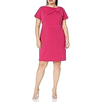 London Times Women's Plus Size Polished Sheath Dress with Bow Detail Career Office Event Occasion Guest of, Cherries Jubilee