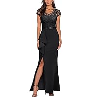 MISSMAY Women's Retro V-Neck Lace Split Style Evening Formal Long Dress