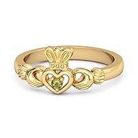 Multi Choice Your Gemstone Petite Claddagh 0.02 Ctw 925 Sterling Silver Yellow Gold Plated Crown Ring