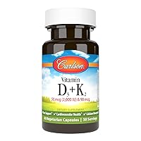 Vitamin D3 + K2, 50 mcg (2000 IU) Vitamin D3 & 90 mcg Vitamin K2 as MK7, Bone Support, Calcium Absorption, 60 Capsules