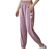 Women's Side Striped Cinch Bottom Sweatpants Elastic High Waist Baggy Cropped Trousers Lounge Workout Joggers Pants