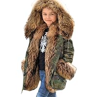 Aox Unisex Kids Casual Winter Faux Fur Hoodies Coat Warm Thicken Camo Parka Jacket Outdoor Trench Outwear for Girls Boys