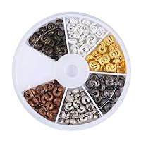 Pandahall 1Box/180pcs 6 Colors 6mm Brass Half Round Open Crimp Beads Covers Knot Covers Beads End Tips for Jewelry Makings Antique Bronze & Red Copper & Black & Silver & Golden & Platinum
