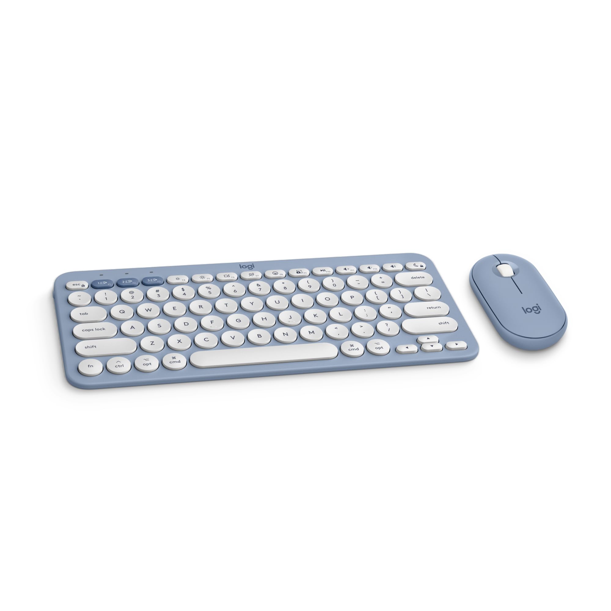 Logitech Pebble 2 Combo for Mac, Wireless Keyboard and Mouse, Slim, Quiet and Portable, Customizable, Bluetooth Mouse and Keyboard, Easy-Switch, for macOS, iPadOS - Tonal Blue