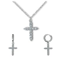 Crystal Cross Necklace And Earrings Set for Women Girls Jewelry Set with Packing Gift Jewelry Cubic Zirconia Cross Pendant Necklace Cross Earrings