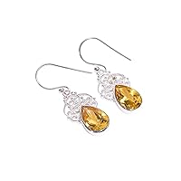 925 Sterling Silver Earrings For Women Girls Pear Shape Faceted Garnet/Rose Quartz/Amethyst/Citrine Gemstone Silver Earrings Girls Gift