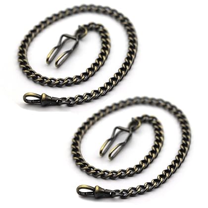 Finov Vintage Bronze Alloy Pocket Watch Chain Set of 2, Upgraded Version with Swivel Clasp