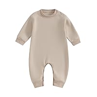 Newborn Baby Boy Girl Fleece Romper Jumpsuit Solid Color Long Sleeve Thick Sweater Onesie Warm Winter Outfit Clothes