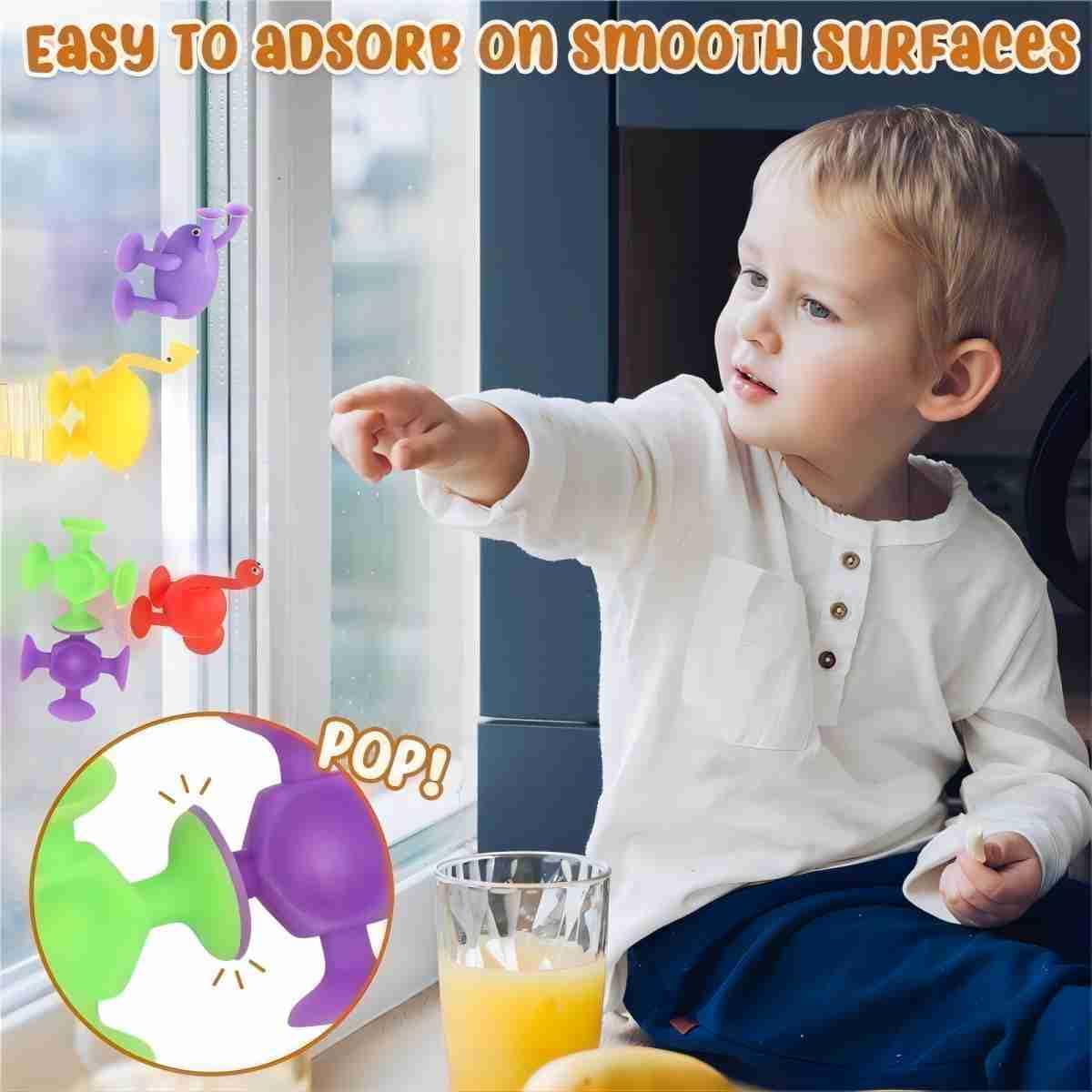 Suction Cup Toys 27 PCS Silicone Suction Bath Toys Travel Toys Window Toy for Kids Ages 3-8 Boys Girls Sensory Toys with Dinosaur Eggshell Storage