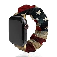 Closeup of Grunge American Flag Watch Band Compitable with Apple Watch Elastic Strap Sport Wristbands for Women Men