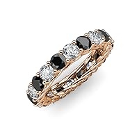 Round Black Diamond and Natural Diamond 4.10 ctw Gallery Eternity Band in 14K Gold