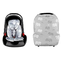 Multi-use Baby Car Seat Covers & Infant Car Seat Insert, Stretchy Carseat Canopy, Baby Car Seat Head Support Cushion, Gray Elephant